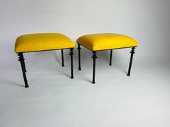 Pair of Sorgue Stools, by Bourgeois Boheme Atelier, Citron Ostrich Leather