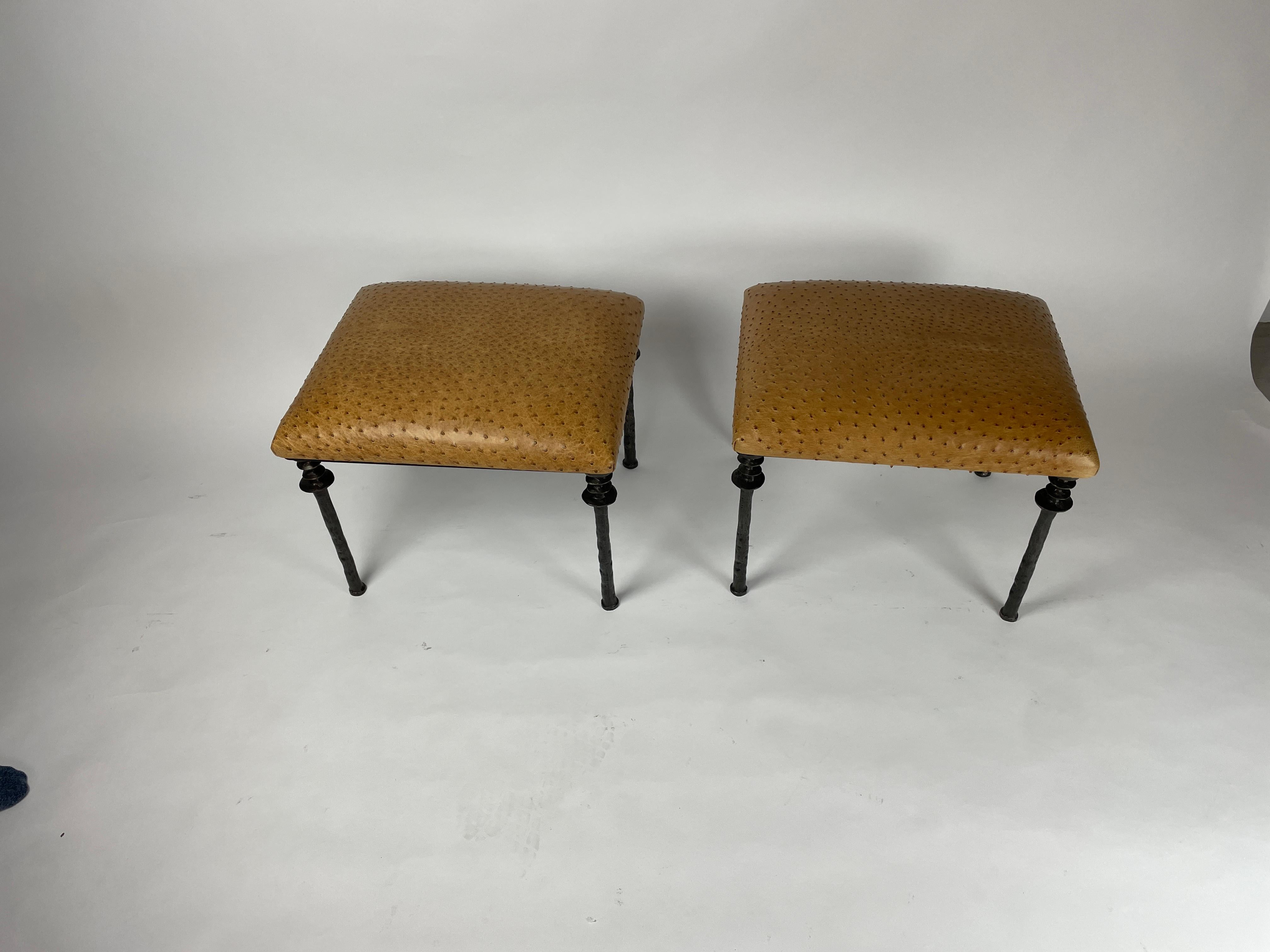 Organique Pair of Sorgue Stools, by Bourgeois Boheme Atelier, Saddle Ostrich Leather