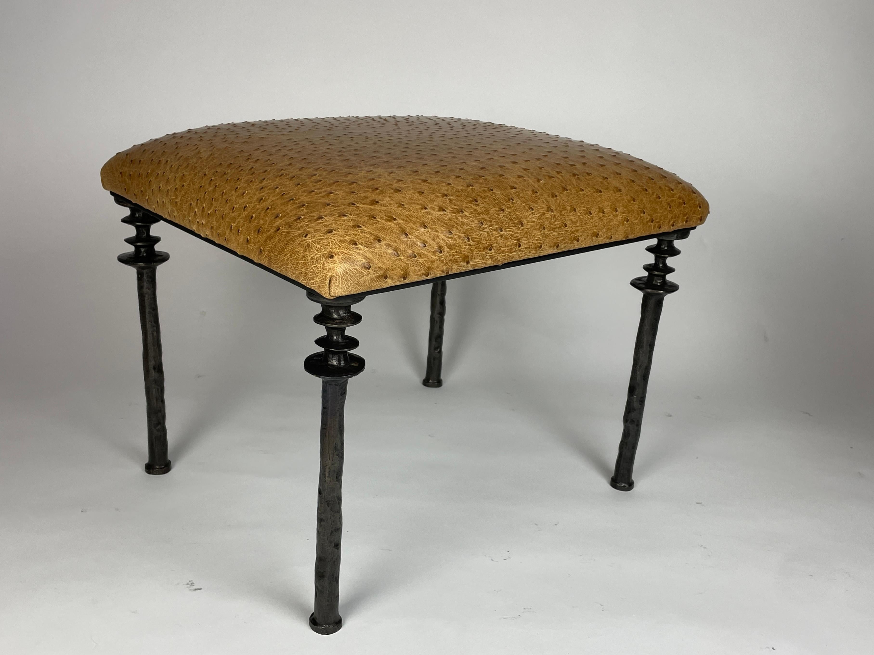 Bronze Pair of Sorgue Stools, by Bourgeois Boheme Atelier, Saddle Ostrich Leather