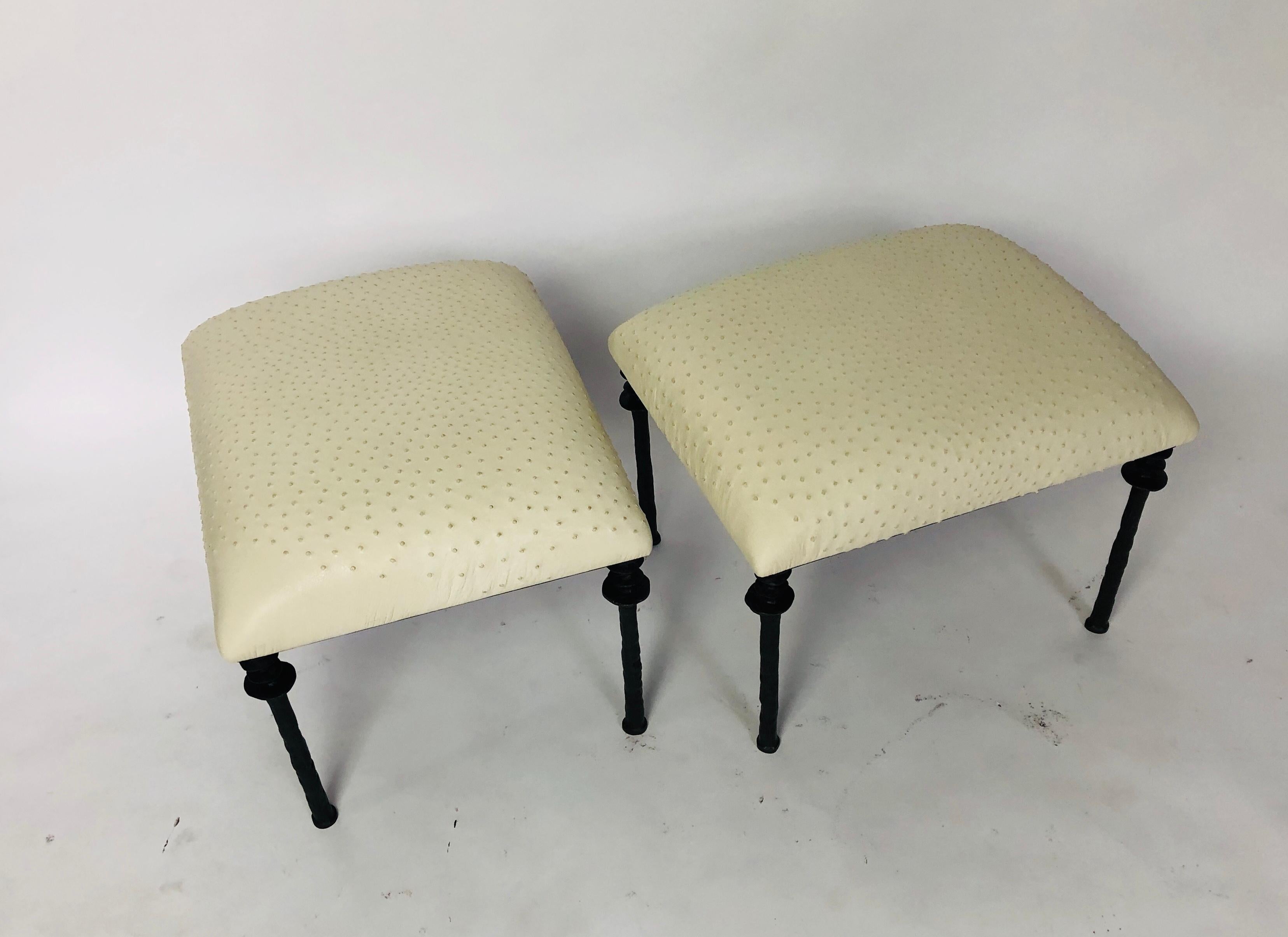 American Pair of Sorgue Stools, by Bourgeois Boheme Atelier, Tan Ostrich Leather