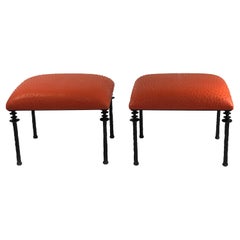 Pair of Sorgue Stools, by Bourgeois Boheme Atelier, Tangerine Ostrich Leather