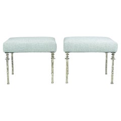 Pair of Sorgue Stools by Bourgeois Boheme Atelier with Silver Bronze Legs