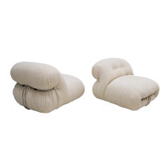 Mid Century White Wool "Soriana" Armchairs by Tobia Scarpa Edited by Cassina