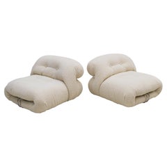 Pair of White Wool "Soriana" Armchairs by Tobia Scarpa Edited by Cassina