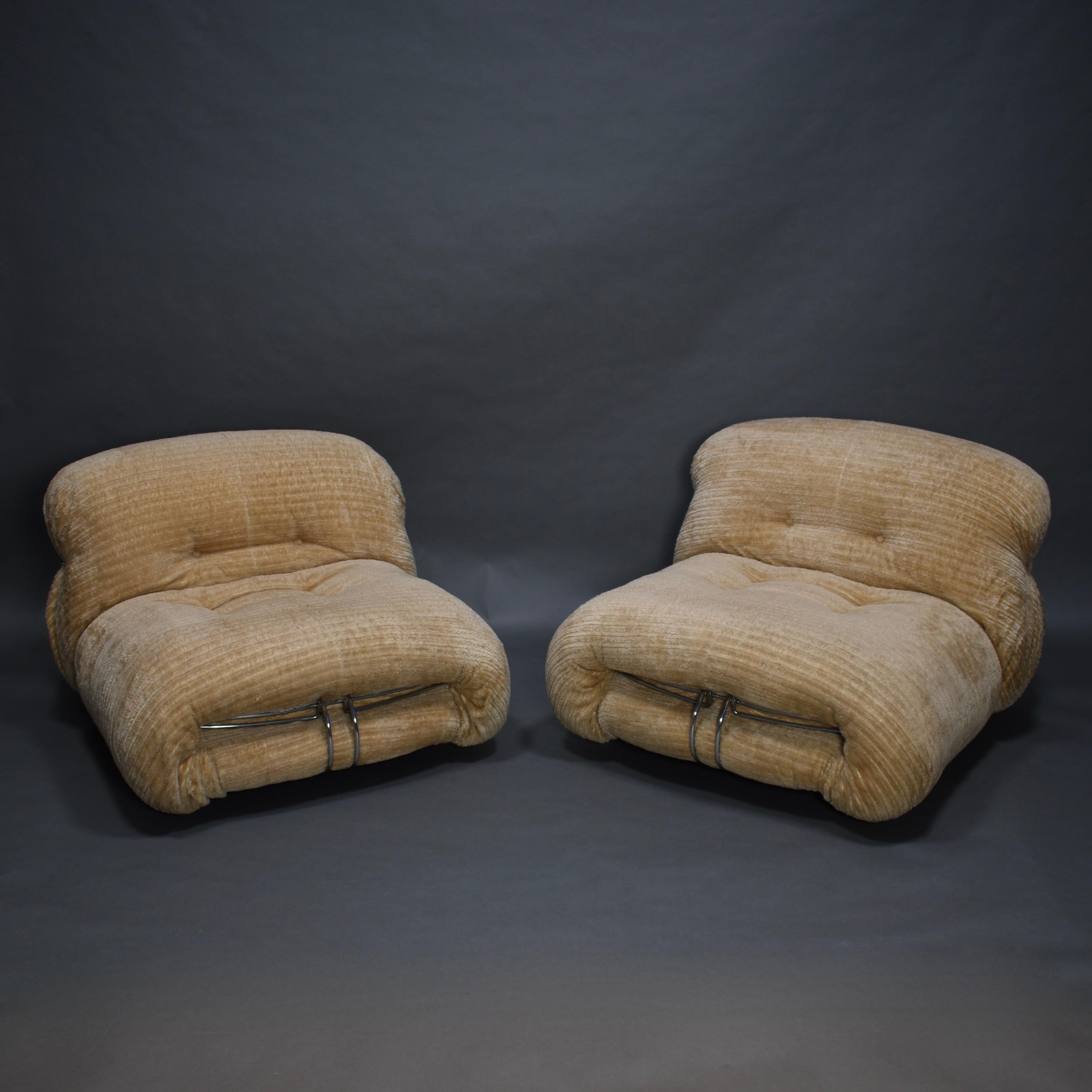 Mid-Century Modern Pair of Soriana Chairs by Afra and Tobia Scarpa for Cassina, Italy, circa 1970