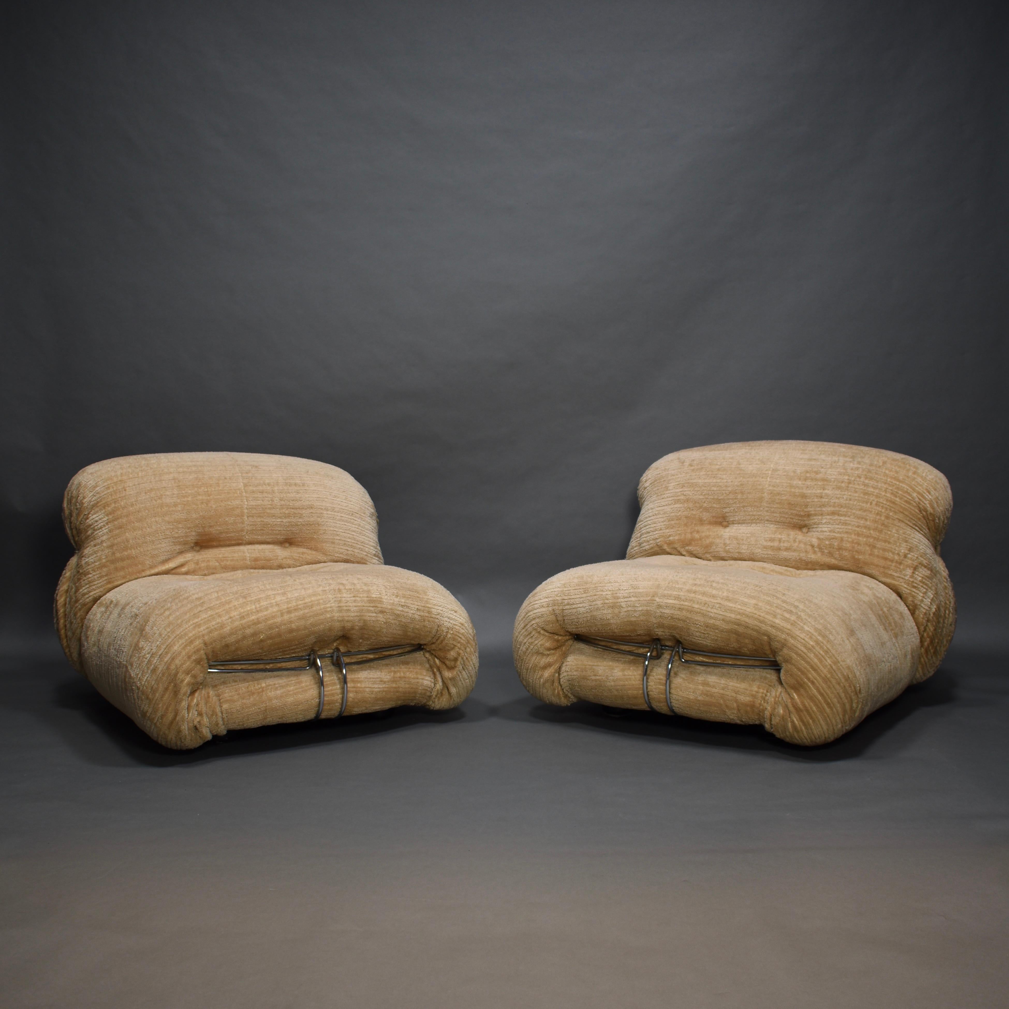 Italian Pair of Soriana Chairs by Afra and Tobia Scarpa for Cassina, Italy, circa 1970