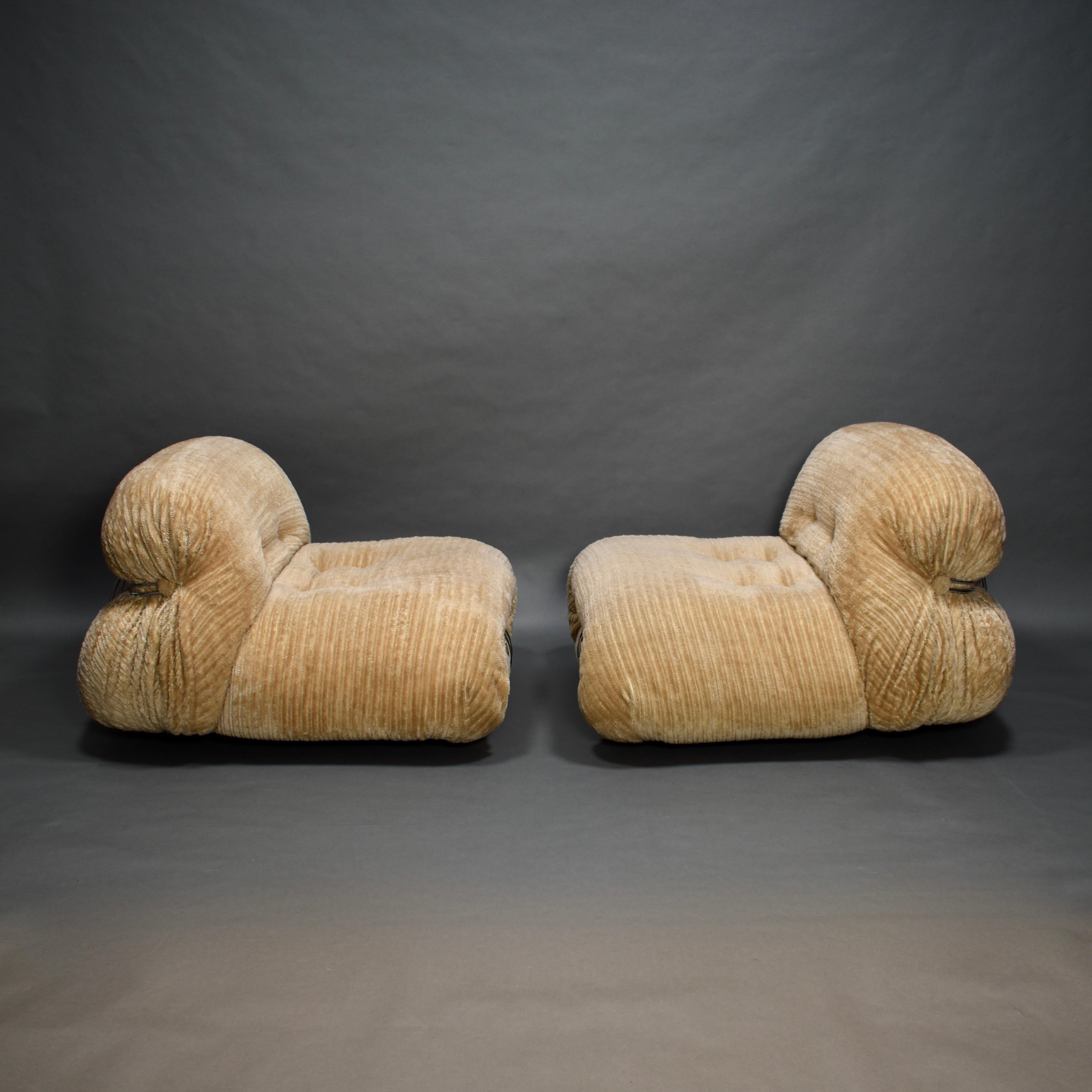 Fabric Pair of Soriana Chairs by Afra and Tobia Scarpa for Cassina, Italy, circa 1970