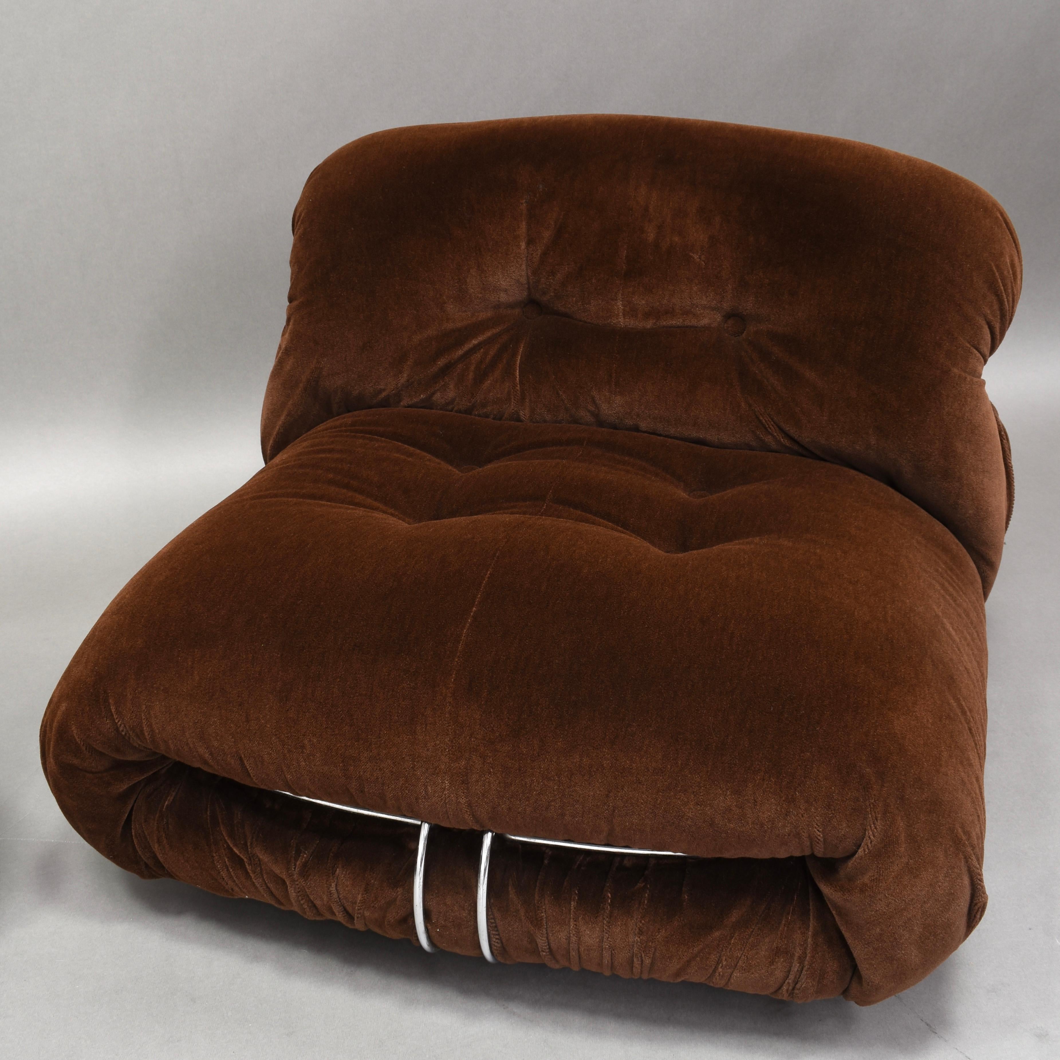 Pair of Soriana Chairs in Brown Mohair Velvet by Afra & Tobia Scarpa for Cassina 4