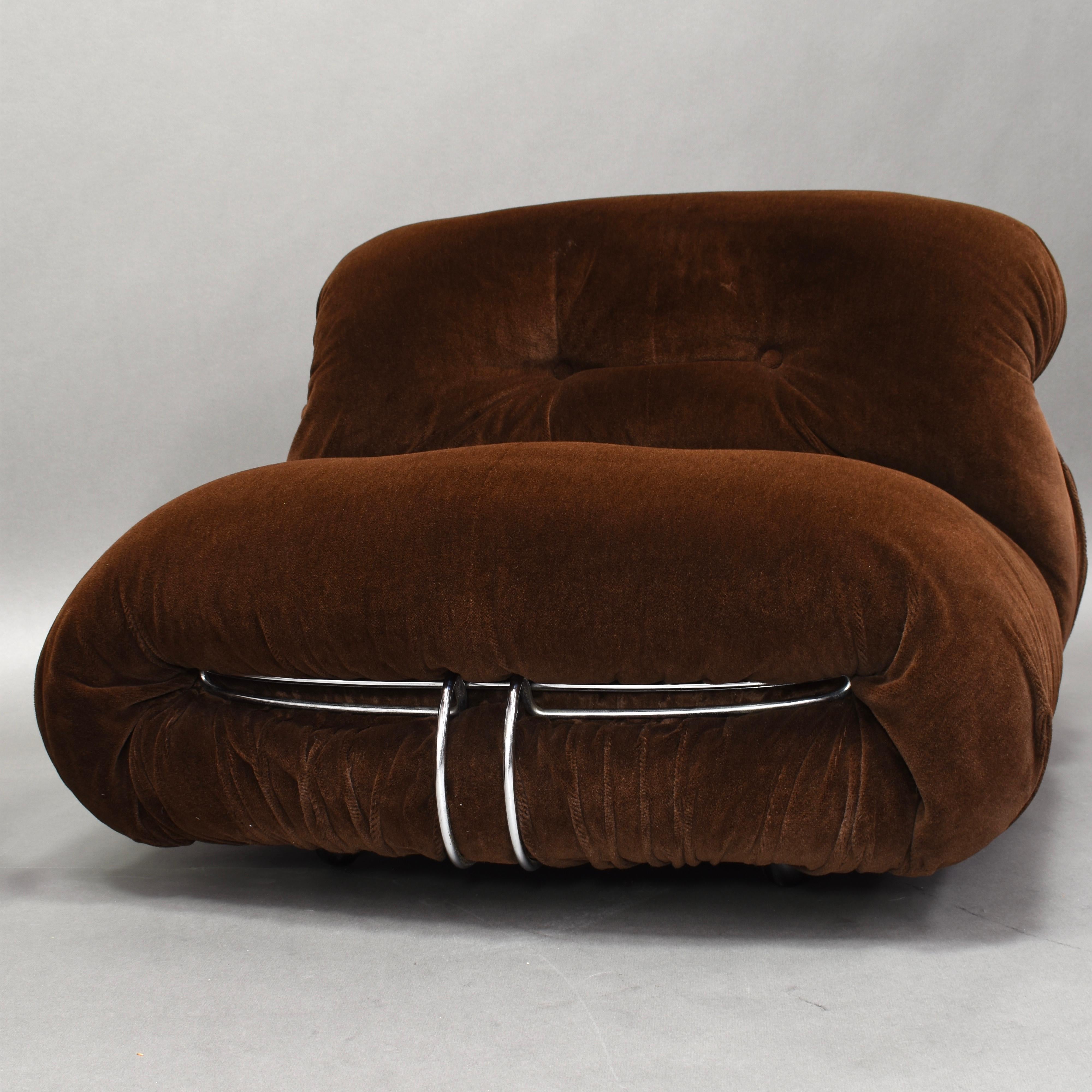 Pair of Soriana Chairs in Brown Mohair Velvet by Afra & Tobia Scarpa for Cassina 2