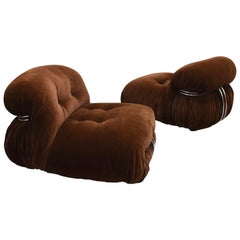 Pair of Soriana Chairs in Brown Mohair Velvet by Afra & Tobia Scarpa for Cassina
