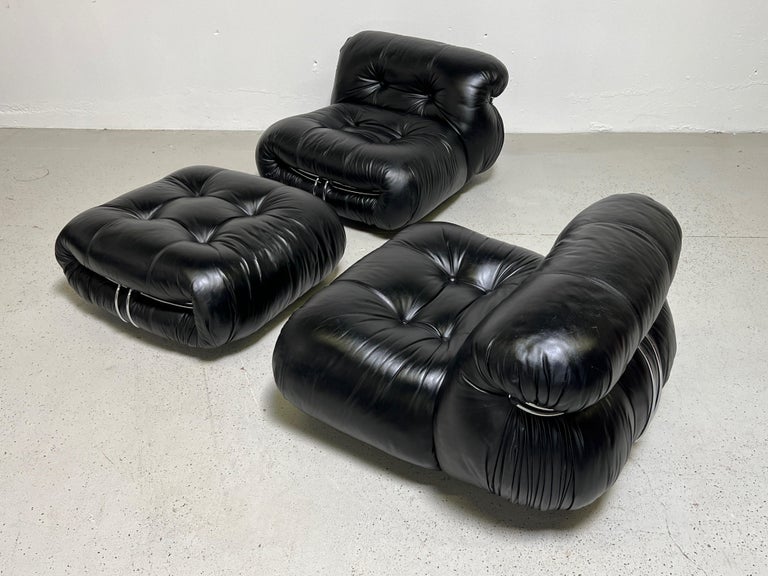 Pair of Soriana Lounge Chairs and Ottoman by Afra & Tobia Scarpa for Cassina For Sale 6