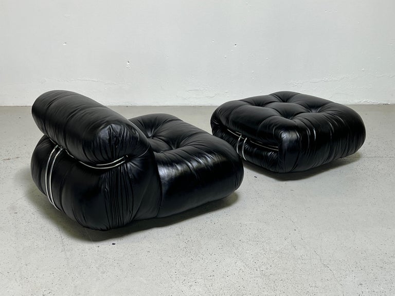 Leather Pair of Soriana Lounge Chairs and Ottoman by Afra & Tobia Scarpa for Cassina For Sale