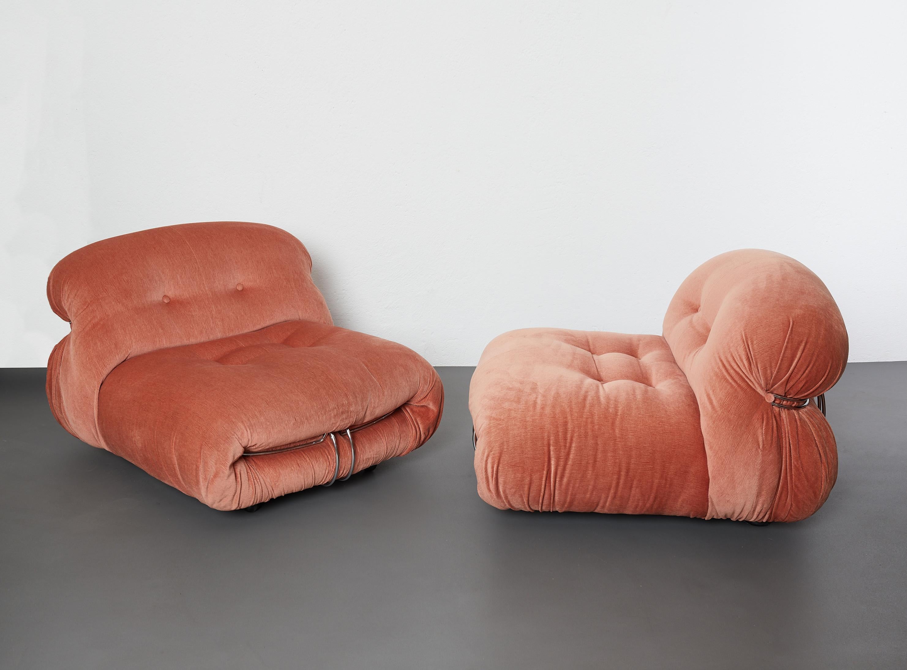 Italian Pair of Soriana Lounge Chairs by Afra and Tobia Scarpa, Cassina, 1970