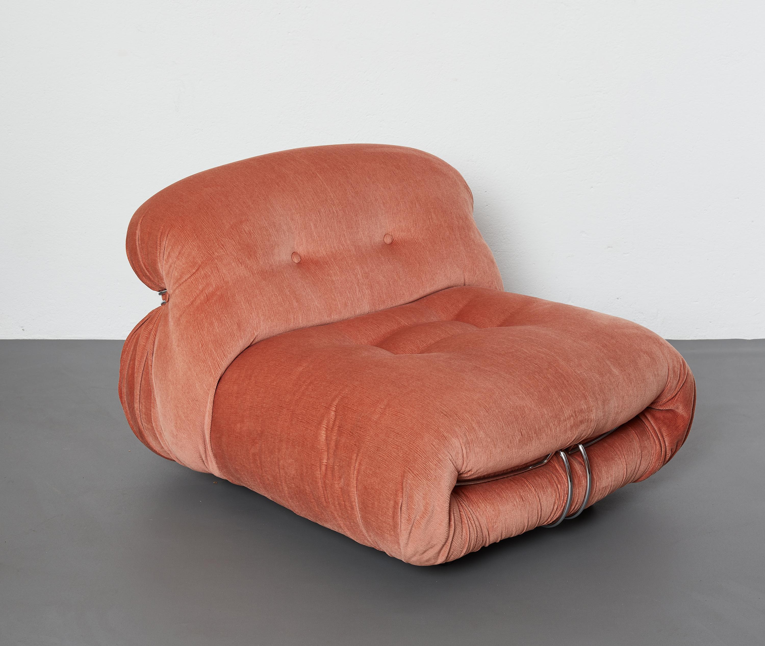 Velvet Pair of Soriana Lounge Chairs by Afra and Tobia Scarpa, Cassina, 1970