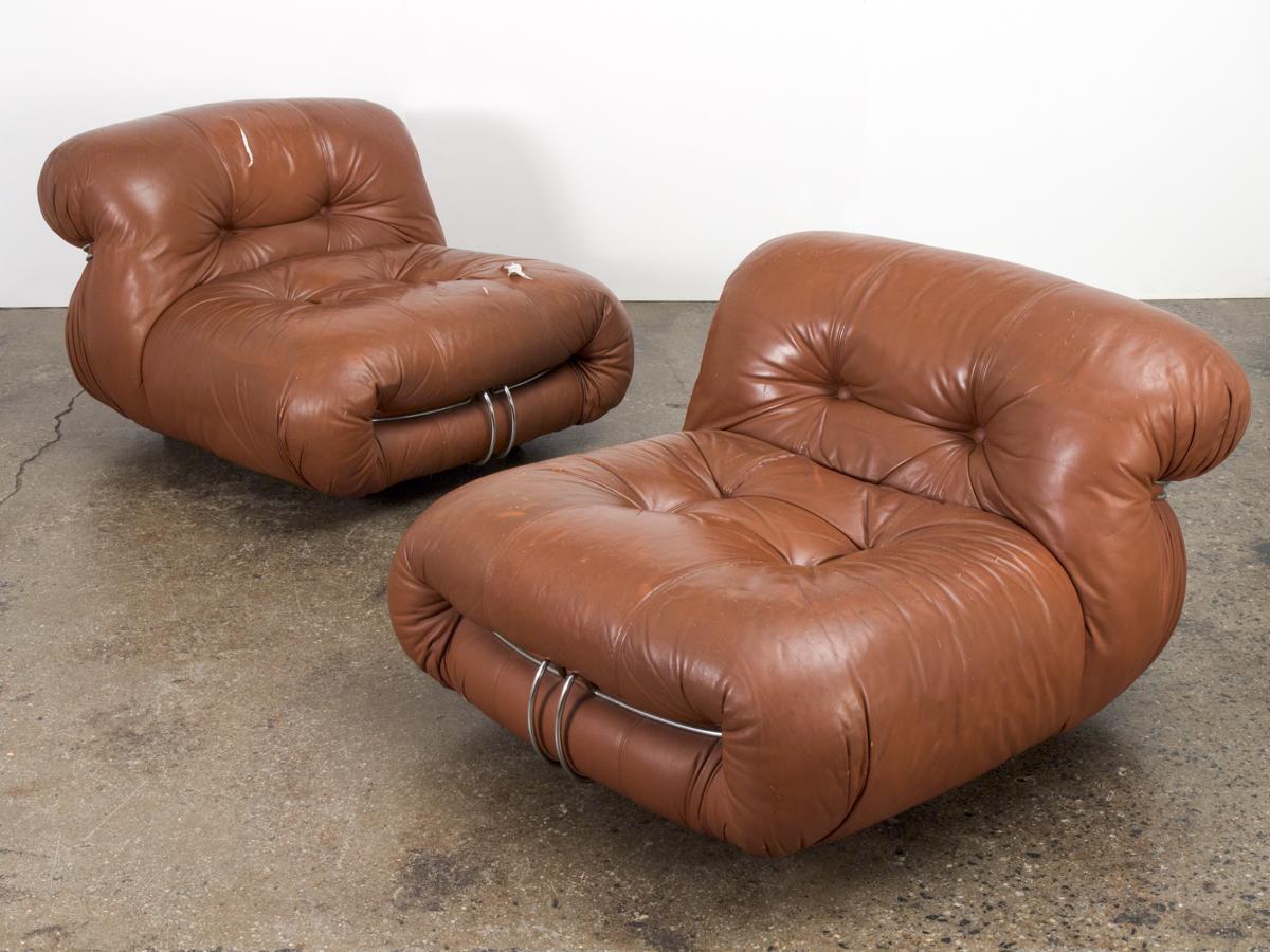 Pair of Soriana Lounge Chairs for Cassina In Fair Condition In Brooklyn, NY
