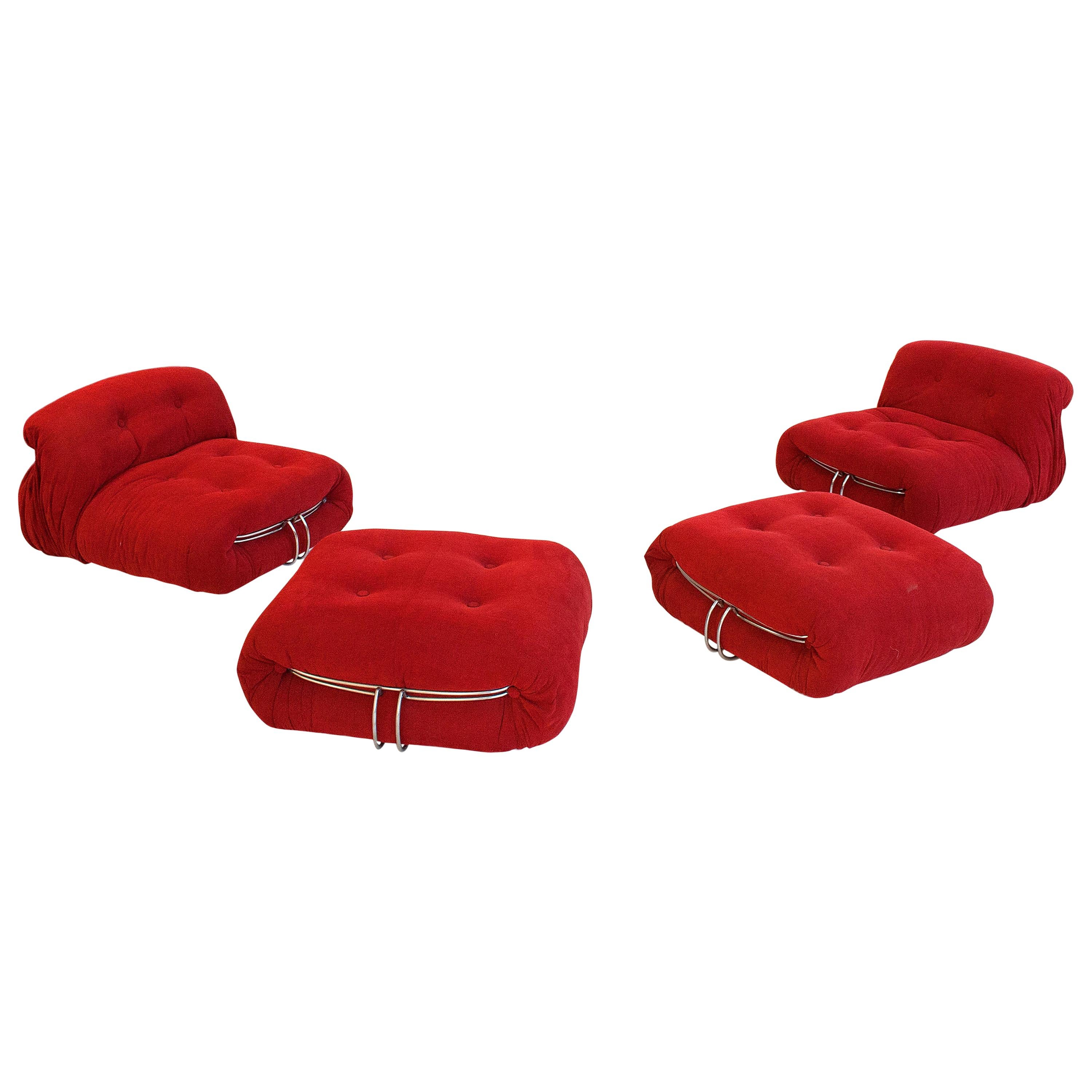 Pair of "Soriana" Slipper Chairs and Ottomans by Tobia Scarpa, circa 1970, Italy