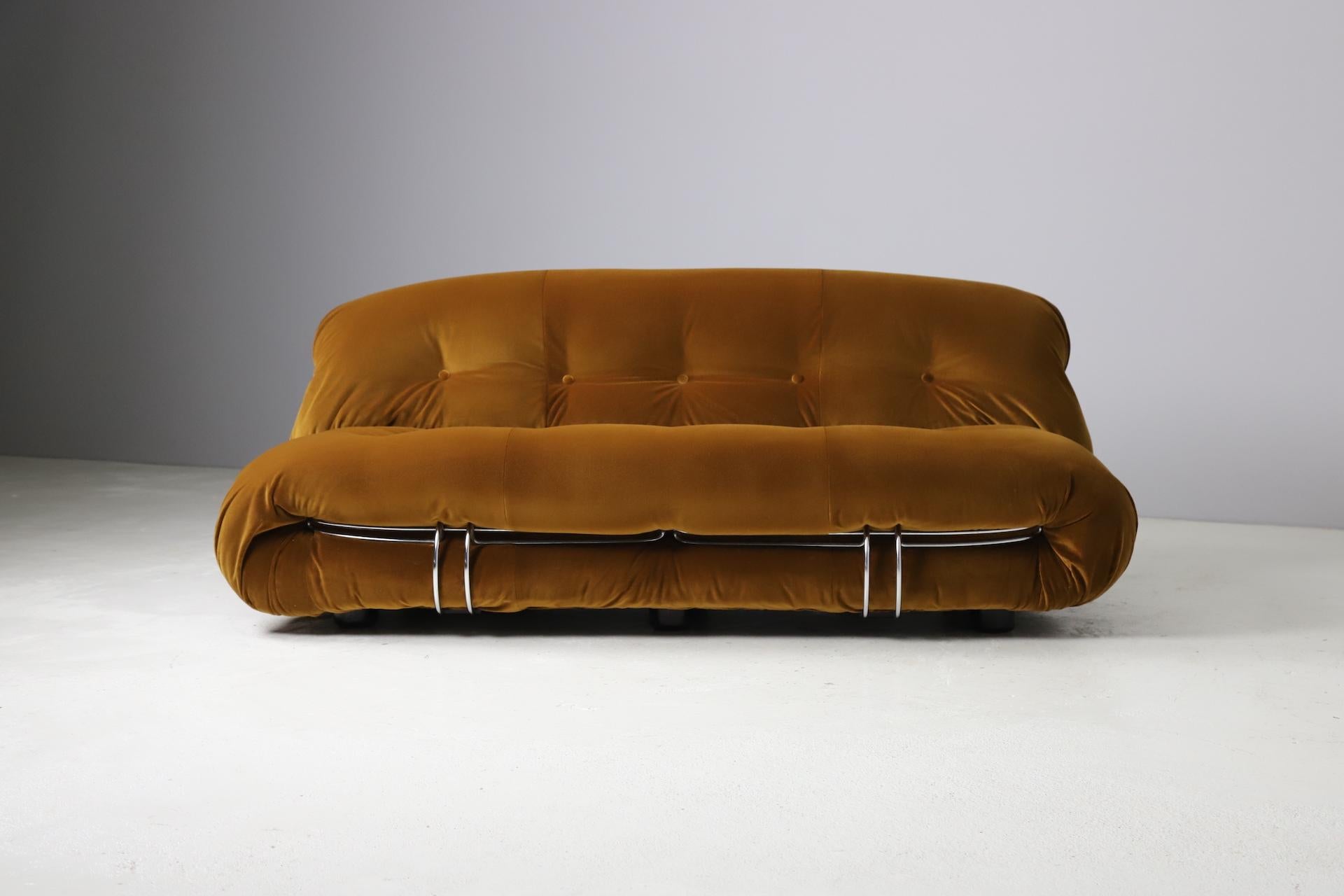 Pair of 'Soriana' sofas by Afra & Tobia Scarpa in Pierre Frey velvet, Italy 1969 1