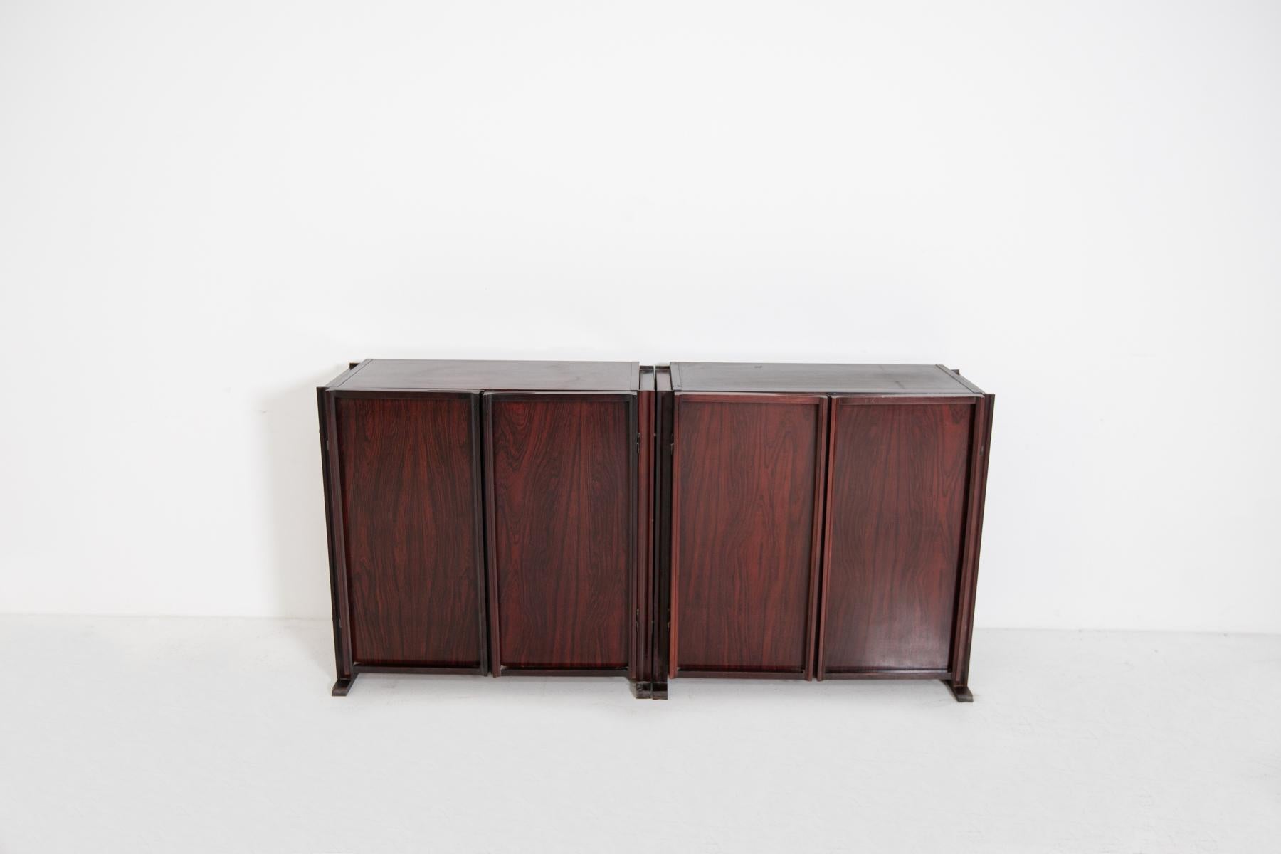 Elegant pair of small sideboards manufactured by Sormani in the 1950s.
The pair of elegant modular sideboards. The sideboard is formed by two small modular sideboards that can be placed side by side and joined together to form a single sideboard,