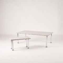 Pair of Sottsass Associati Granite and Chrome Low Tables for Zanotta, Mid 1980's