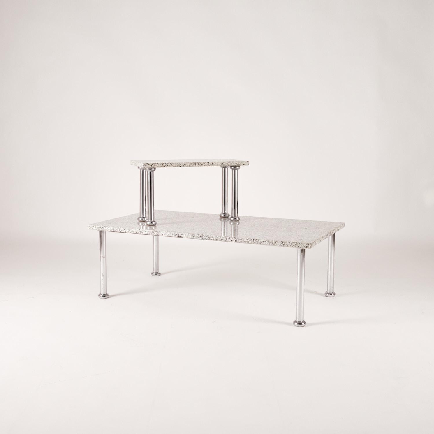 Pair of Sottsass Associati Granite and Chrome Low Tables for Zanotta, Mid 1980's In Good Condition In Milan, IT