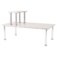 Pair of Sottsass Associati Granite and Chrome Low Tables for Zanotta, Mid 1980's