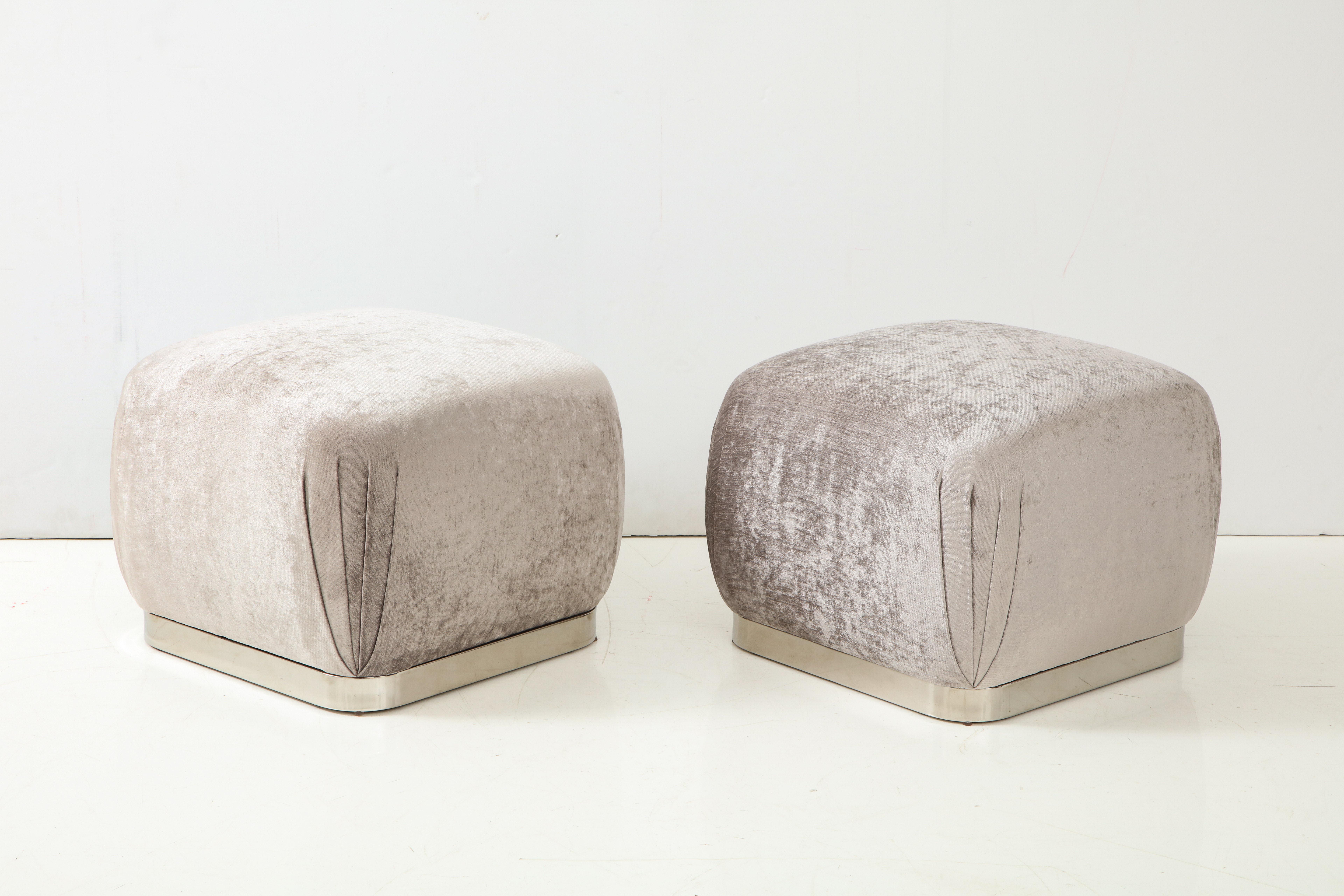 American Pair of Souffle Ottomans or Poufs in the style of Karl Springer