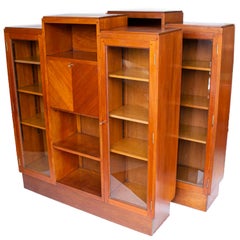 Pair of South African, Art Deco Teak Secretaire Bookcases