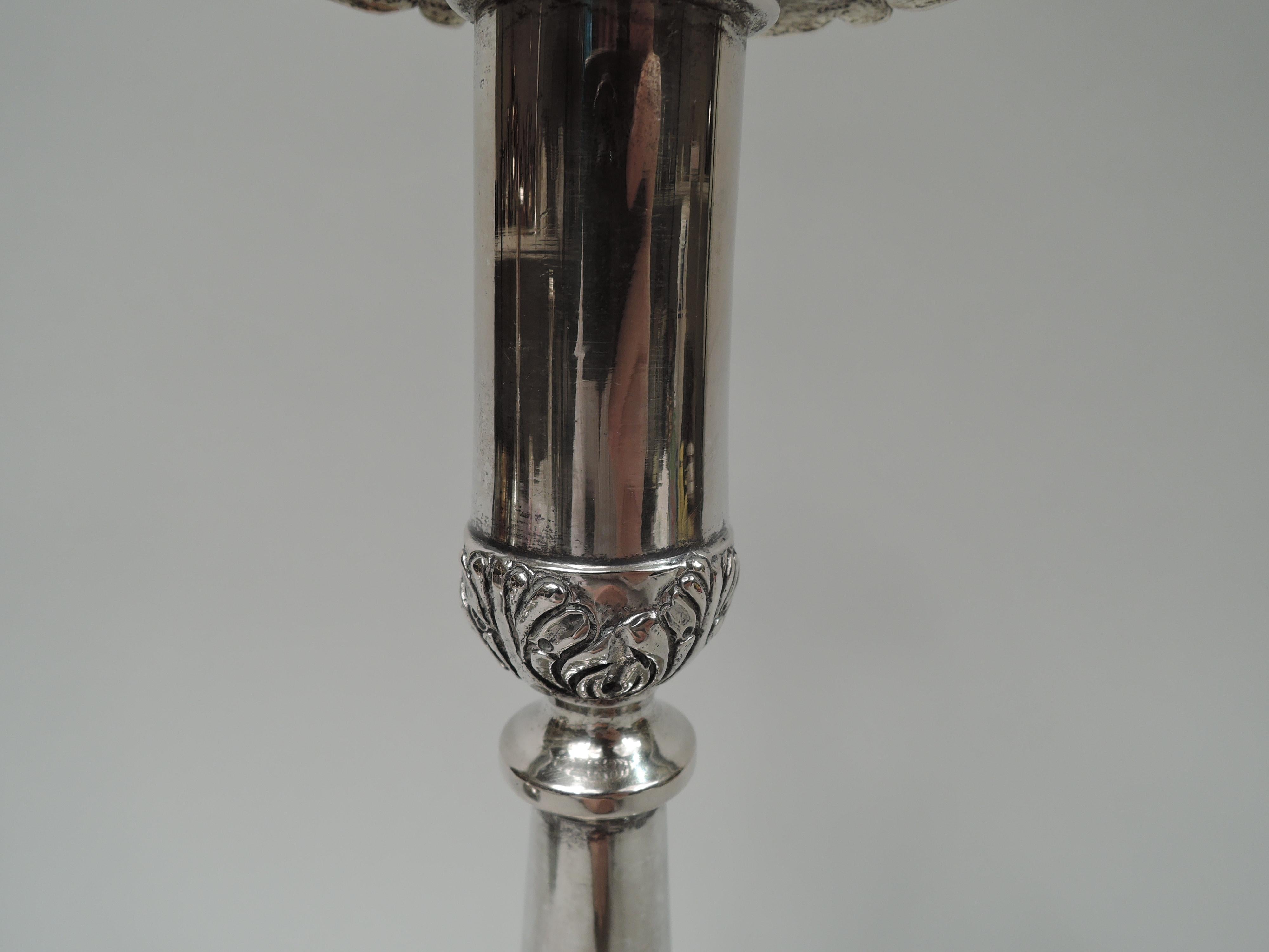 Pair of South American Classical Handmade Silver Candlesticks In Good Condition In New York, NY