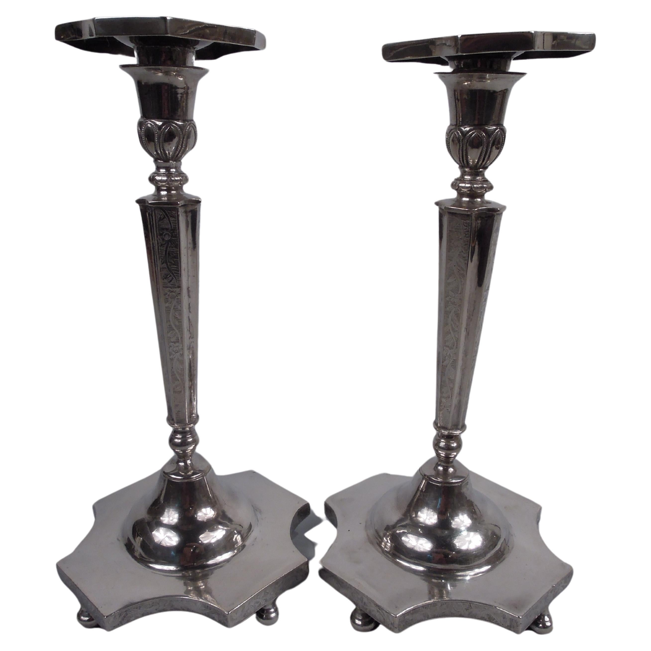 Pair of South American Neoclassical Silver Candlesticks 