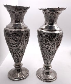 Pair of South Asian Silver Vases from Late 19th Century