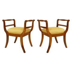 Pair of South German Biedermeier Walnut Benches