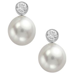 Pair of South Sea Cultured and Diamond Drop Earrings