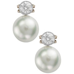Pair of South Sea Cultured Pearl and Diamond Earrings