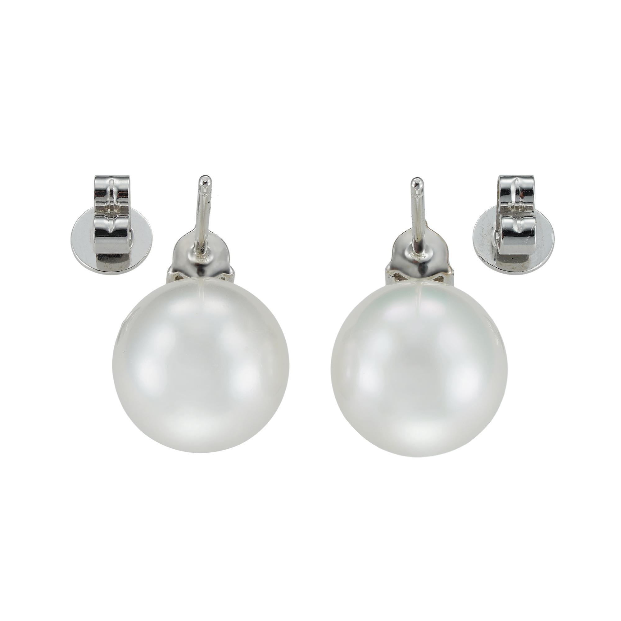 Modern Pair of South Sea Cultured Pearl and Diamond Stud Earrings