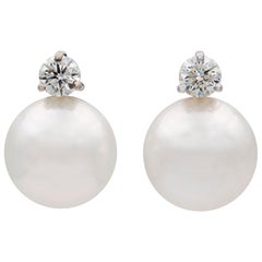 Pair of South Sea Cultured Pearl and Diamond Stud Earrings