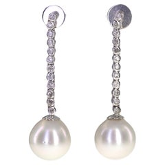 Pair of South Sea Cultured Pearl, Diamond, 14K White Gold Earrings