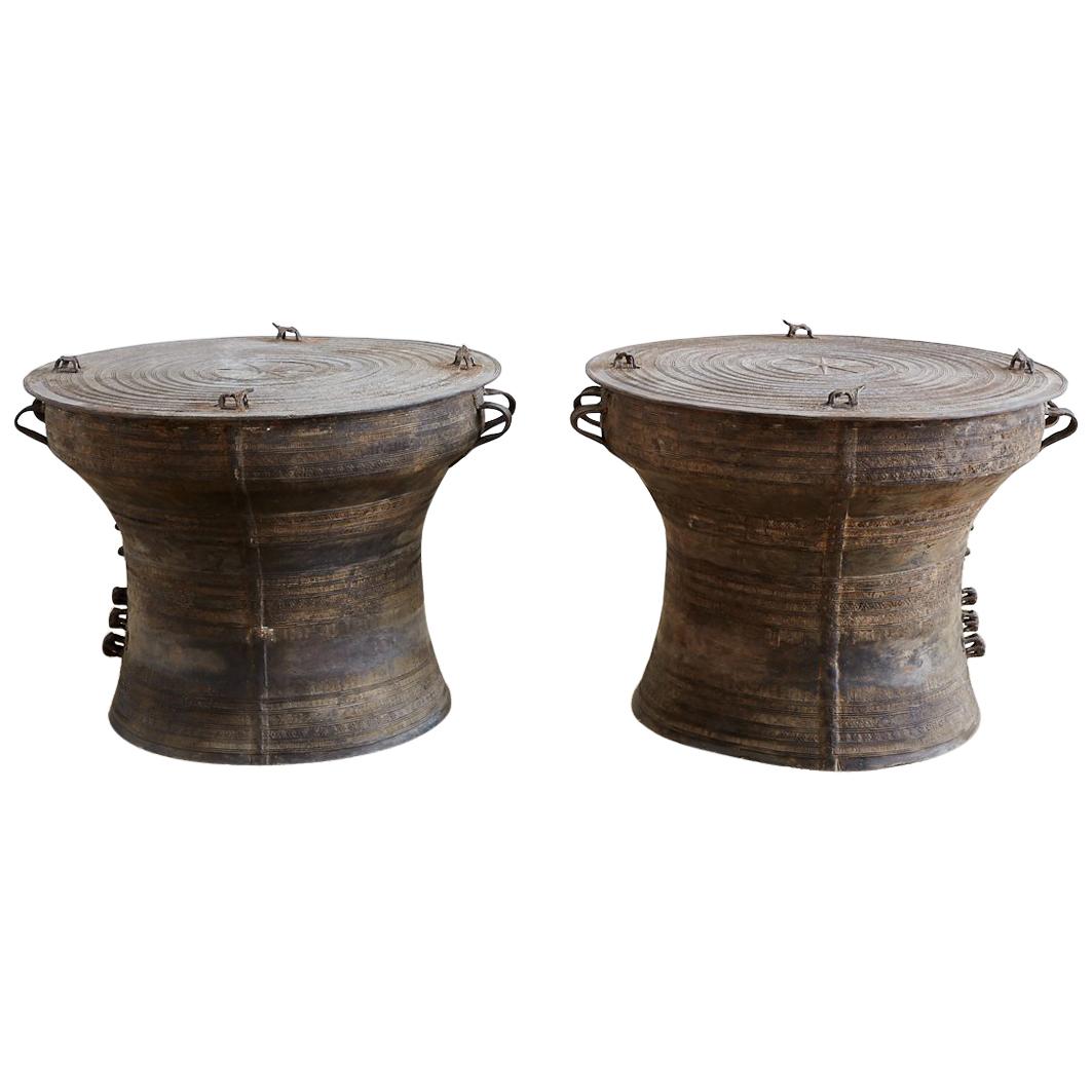 Southeast Asian Bronze Rain Drum Tables or Frog Drums