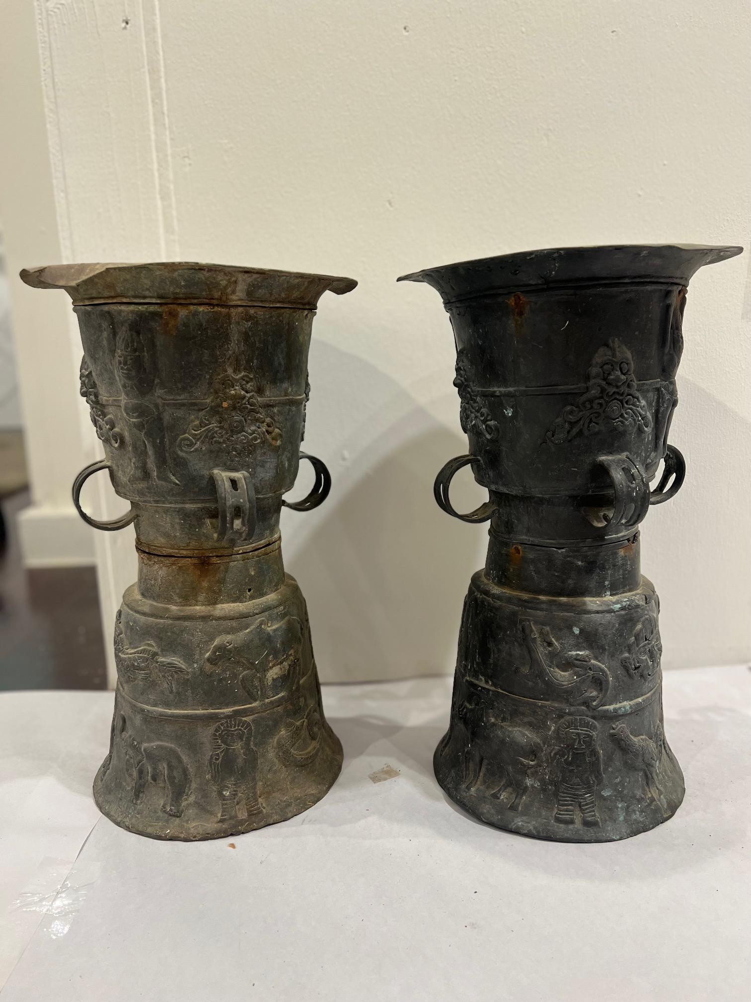 Pair of Southeast Asian Ceremonial Rain Drums In Fair Condition For Sale In Houston, TX