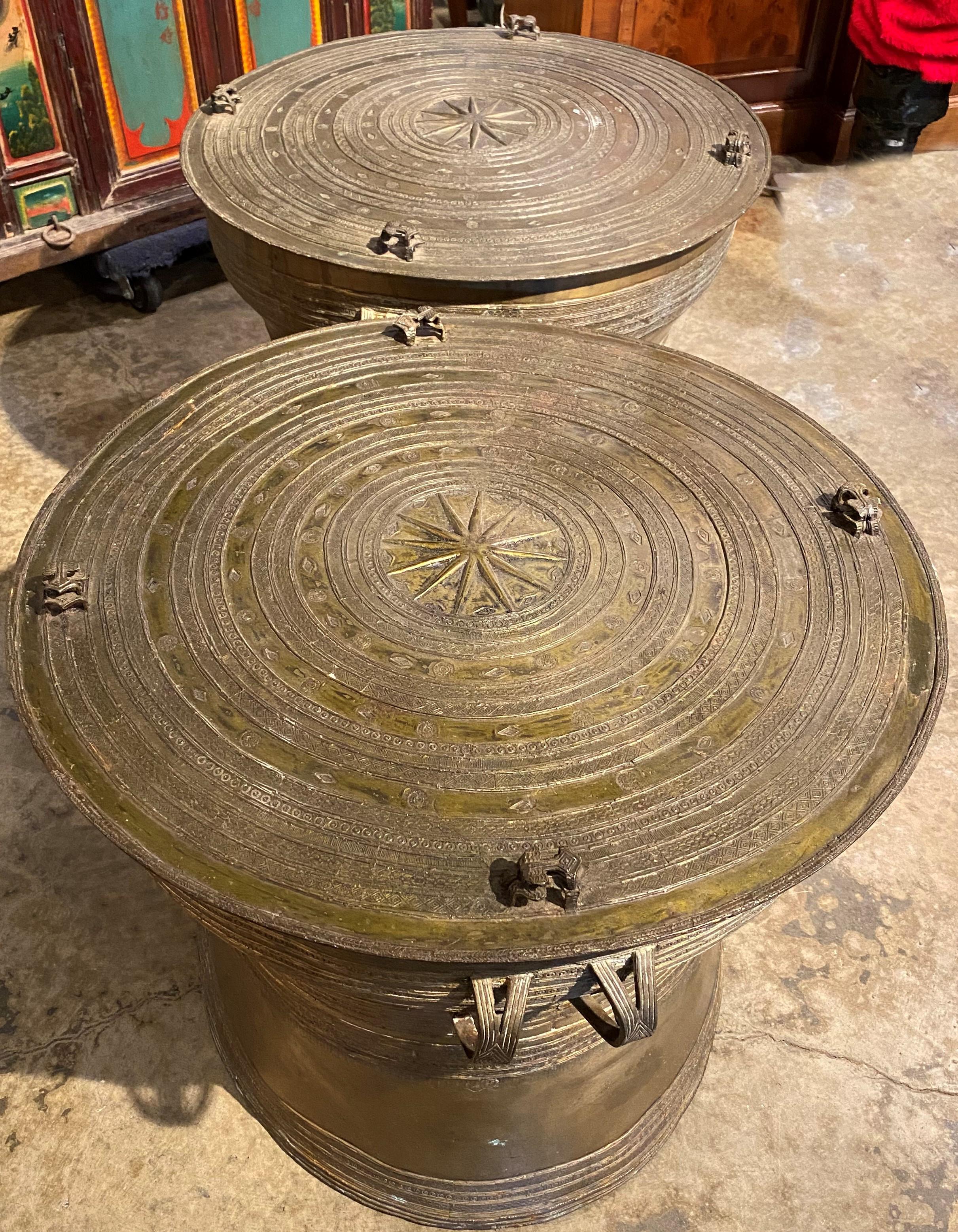 Cast Pair of Southeast Asian Rain Drums in Bronze For Sale