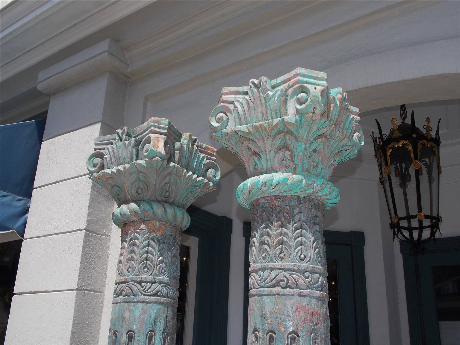 West Asian Pair of Southwest Asian Poly Chromed Columns with Corinthian Capitals Circa 1820 For Sale