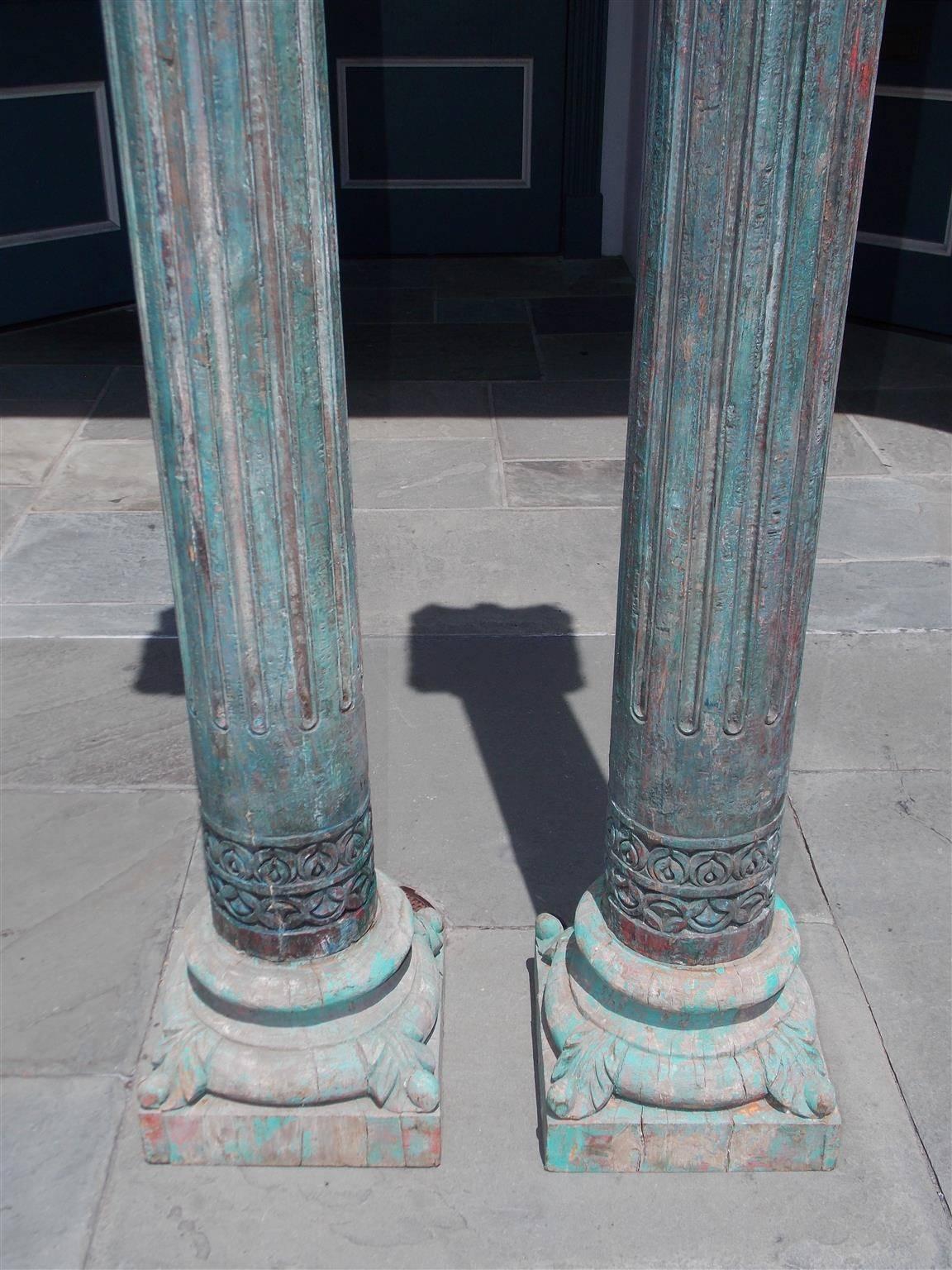 Hand-Carved Pair of Southwest Asian Poly Chromed Columns with Corinthian Capitals Circa 1820 For Sale