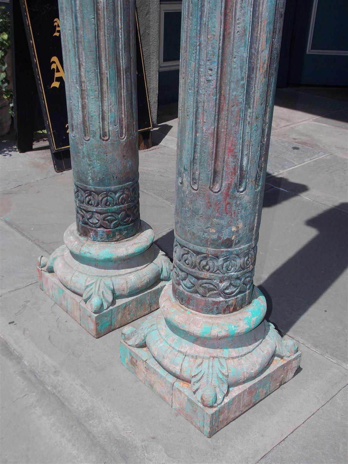Early 19th Century Pair of Southwest Asian Poly Chromed Columns with Corinthian Capitals Circa 1820 For Sale
