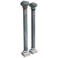 Antique Pair of Southwest Asian Poly Chromed Columns with Corinthian Capitals Circa 1820