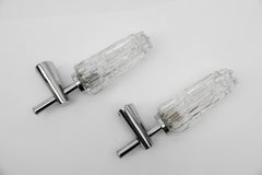 Pair of Space Age 3D-Glass Chrome Wall Lamps, 1970s