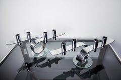 Coppia di candelieri a 4 fiamme dell'era spaziale, vetro e metallo, Germania, 1980