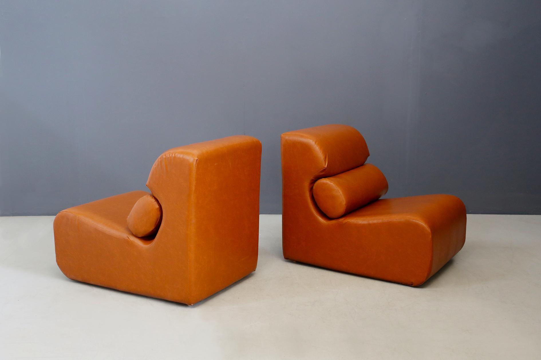 Pair of Space Age Armchair in Semi-Skin Brown, 1970s 1