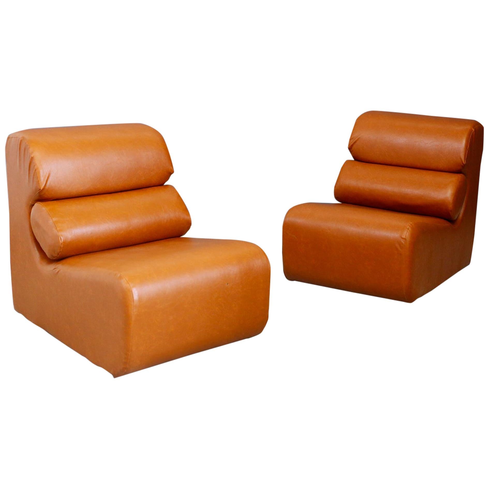 Pair of Space Age Armchair in Semi-Skin Brown, 1970s