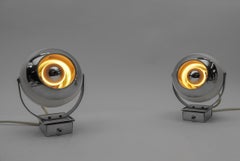 Pair of Space Age Ball Wall Lamps in White and Chrome, 1970s