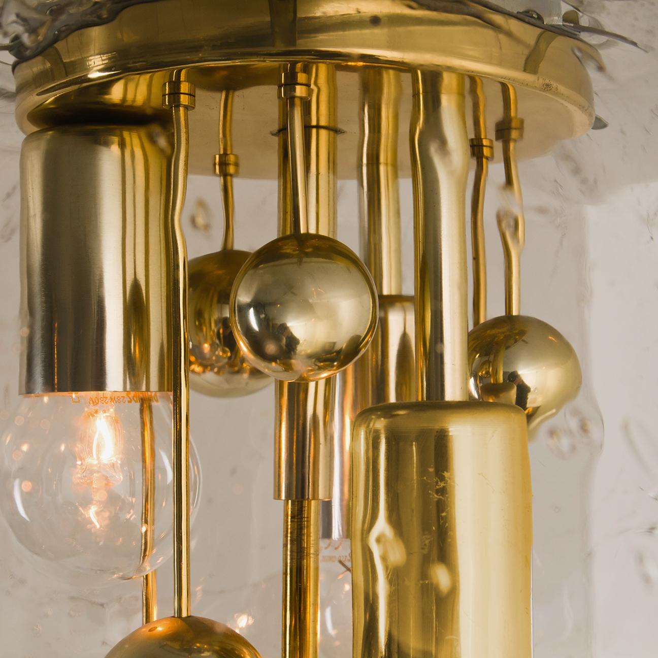 Pair of Space Age Brass and Blown Glass Lighs by Doria, 1970s In Excellent Condition For Sale In Rijssen, NL