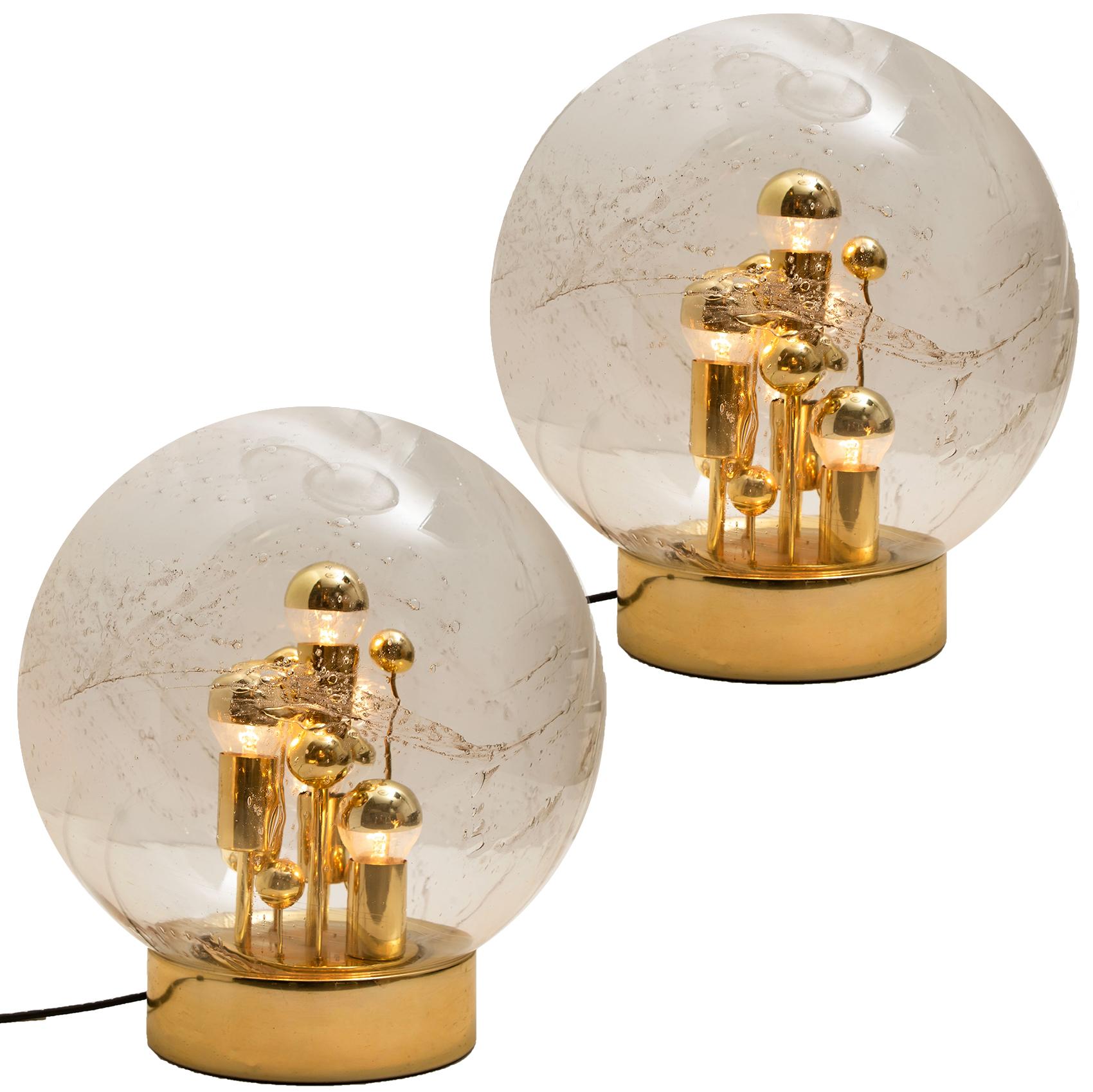 Pair of Space Age Brass and Blown Glass Lighs by Doria, 1970s For Sale 2